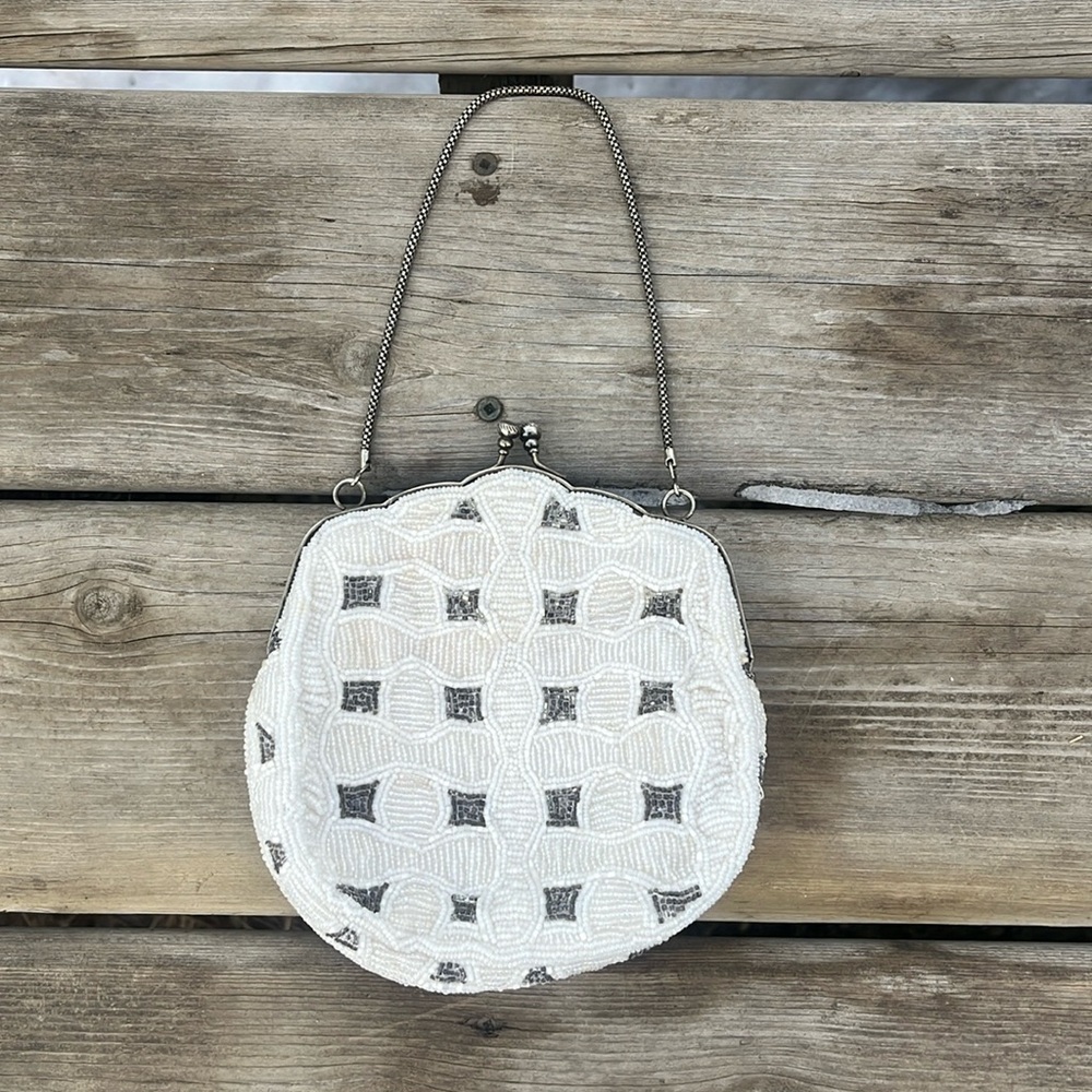 Antique Vintage Glass Seed Bead Handbag Purse Handmade